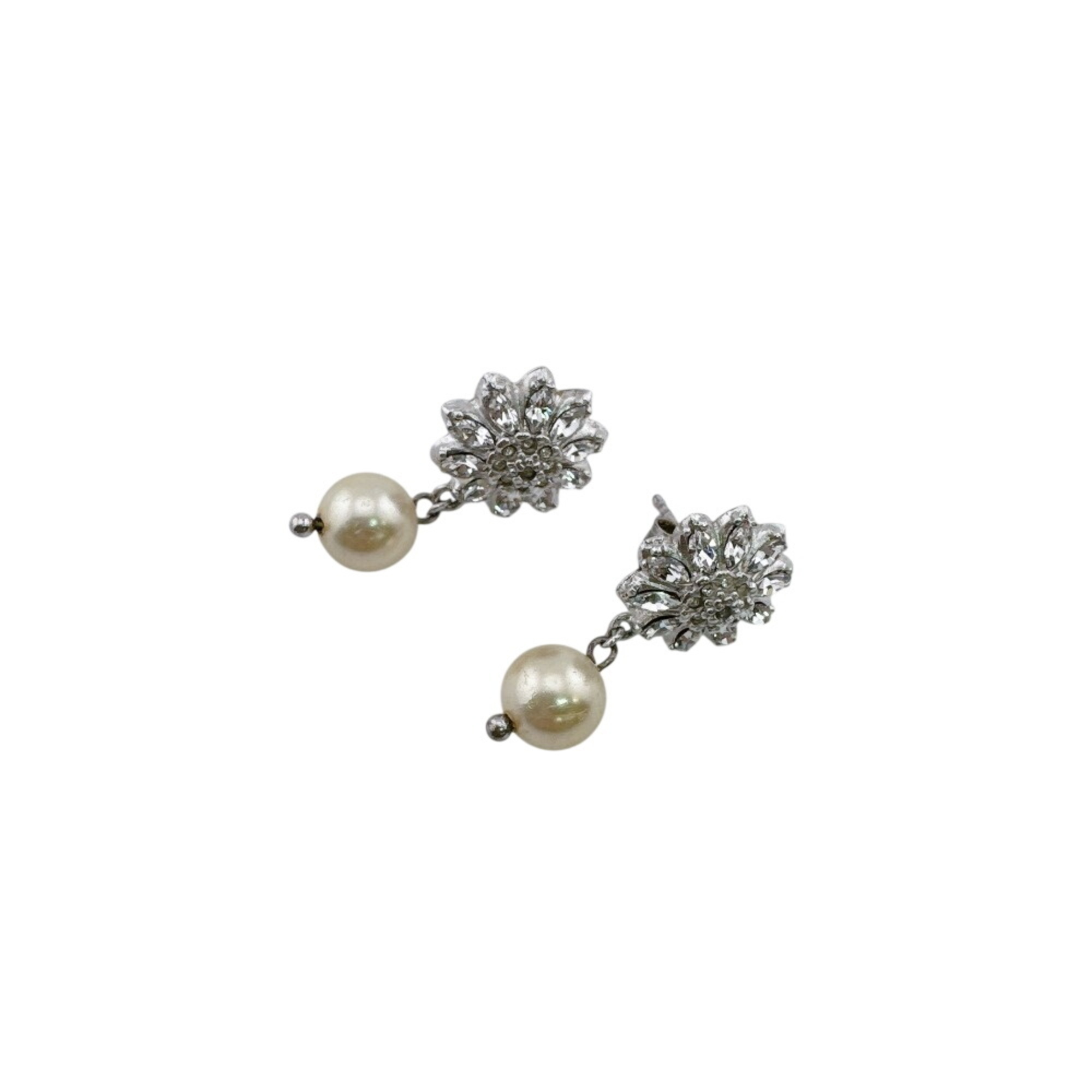Miu Miu Miumiu Rhinestone Flower Motif Earrings, Silver
